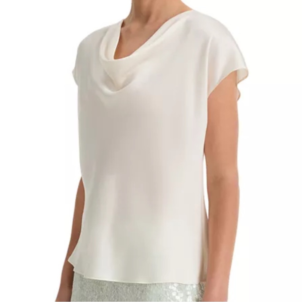Theory Cream Cowl Neck Cap Sleeve Blouse